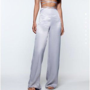 Zara Silver Satin Wide Leg Pant